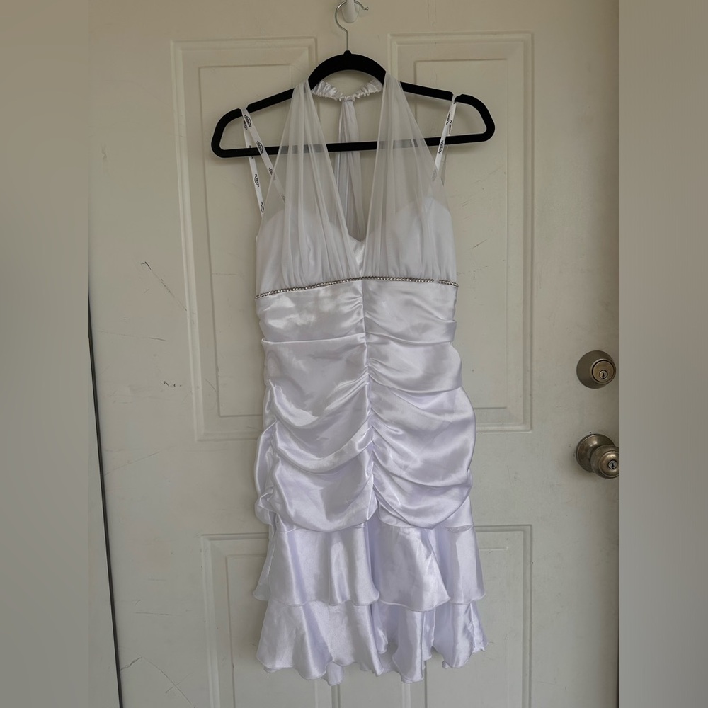 Roberta Vintage Ivy Halter Neck Satin Coctail Mini Dress Bridesmaid Dress Size M
